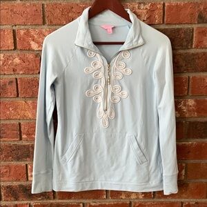 Lilly Pulitzer Light Blue White Appliqué Half Zip Popover Jacket